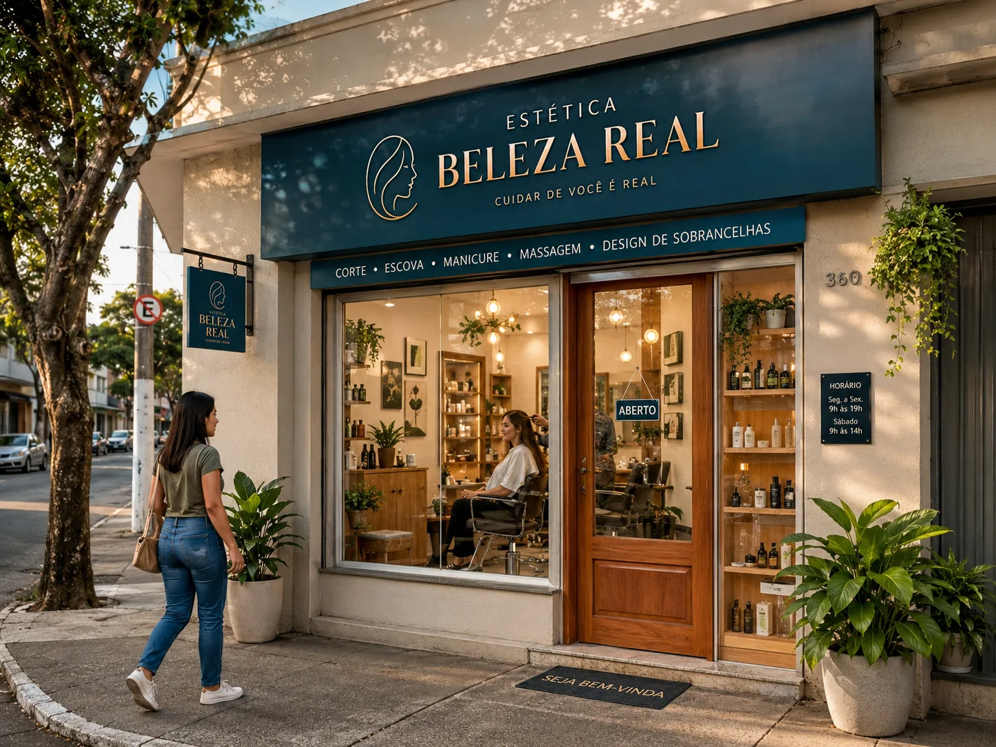 Fachada organizada de um pequeno negócio local fácil de identificar.
